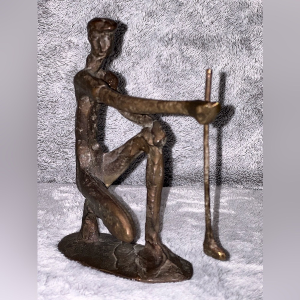 Vintage Bronze Brass Abstract Brutalist Sculpture Golfer. **Rare Find**